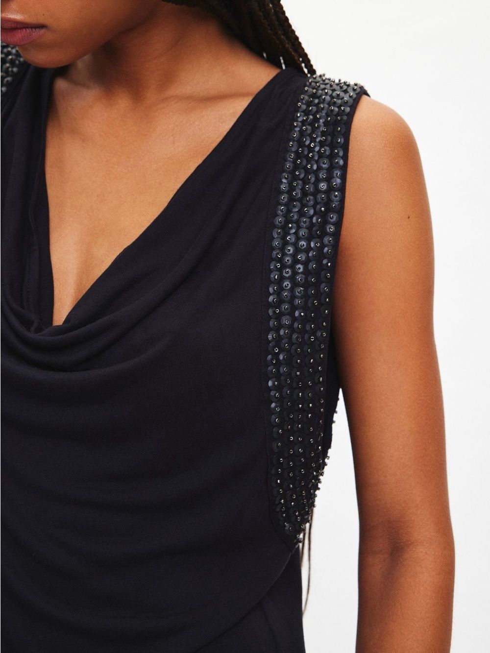 Urban Outfitters Black Beaded-Trim Draped Tank